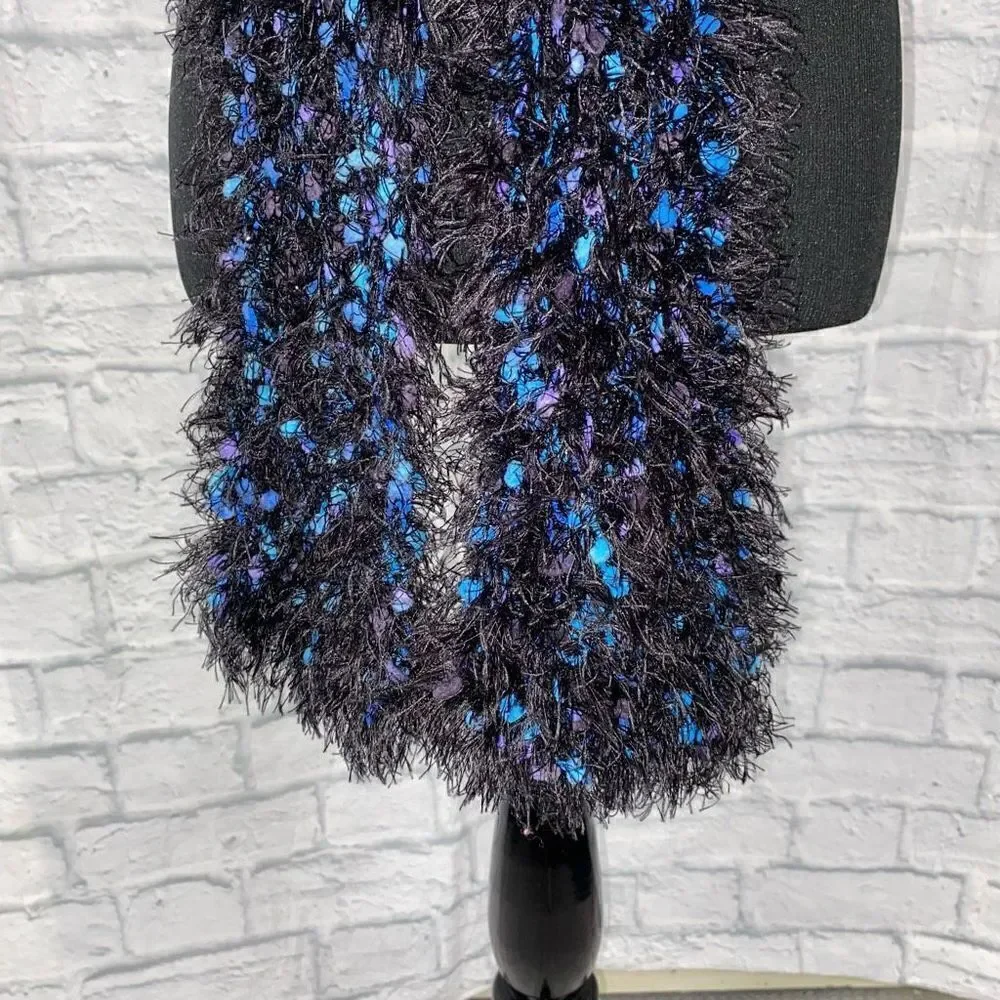 shag scarf black w/multicolor blue & purple accents one size